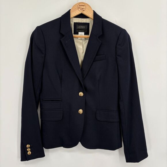 J. Crew Schoolboy Blazer in Navy, Size 2, Two Button Wool Old Money Preppy FLAWS - Picture 2 of 11